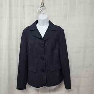 Iceberg Jeans Navy Blue Pinstriped Blazer Italian Wool Blend Classic Office 10